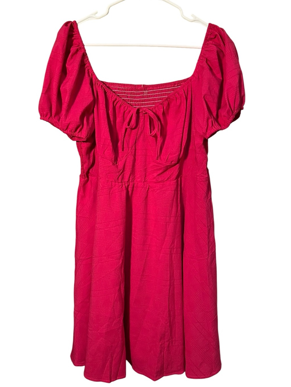 Women’s Size XXL Short Puff Sleeve Dress Bright Pink Sweetheart Neckline Smocked